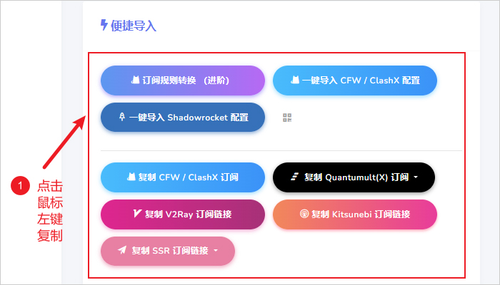 复制 Clash 节点订阅地址界面 复制 Clash 节点订阅地址界面
